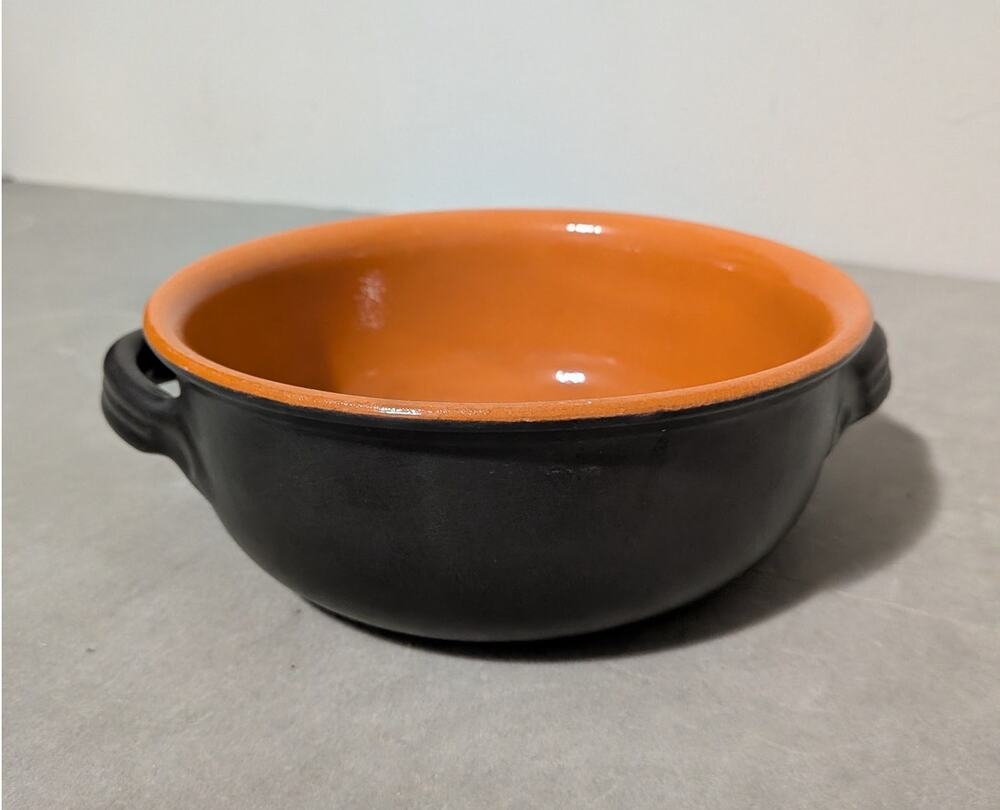 Terrecotte Lotti Italian Terracotta Handled Bakeware Bowl Black Orange 8"